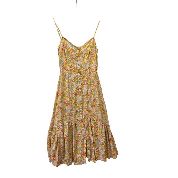 Mimi Chica Dresses & Skirts - Mimi Chica Yellow Floral Button Front Midi Dress Womens Small Ruffle Hem Boho